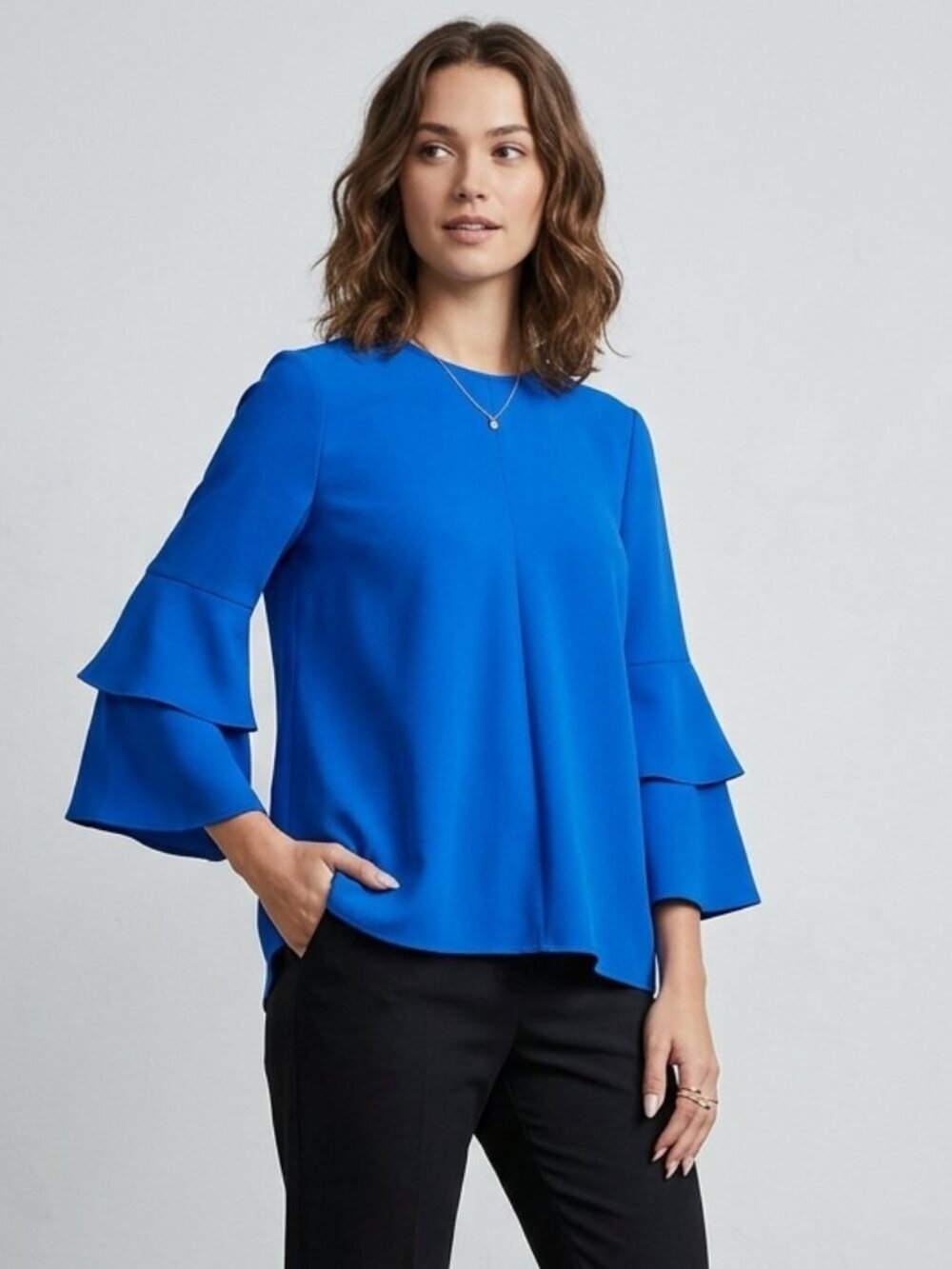 Tibi Royal Blue Tiered Bell Sleeve Blouse Size 2